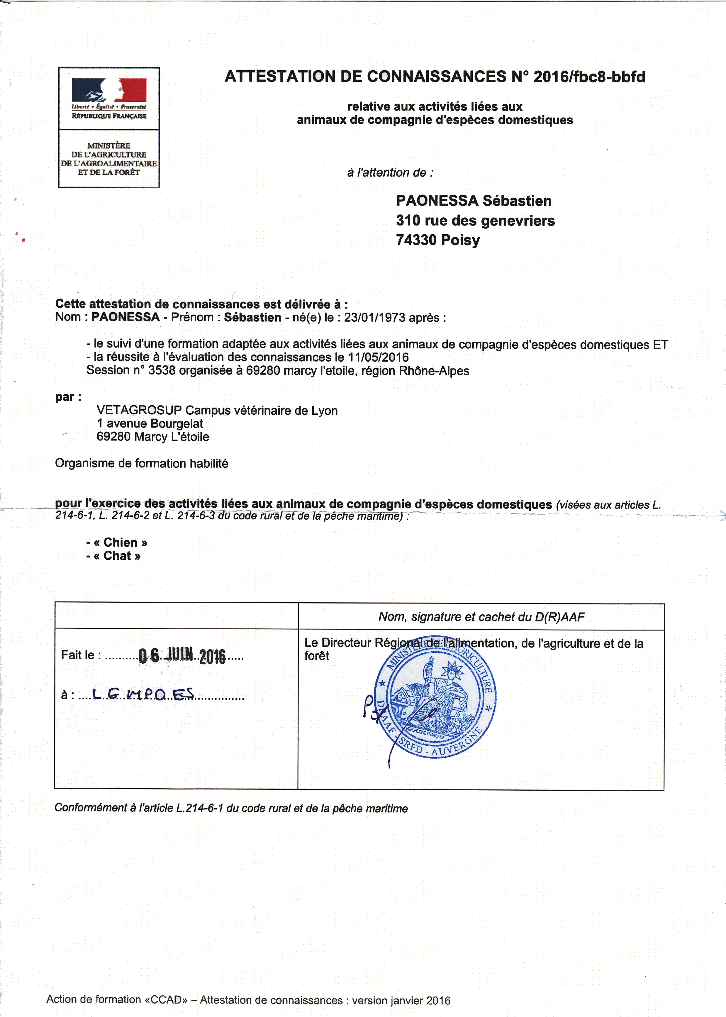 Attestation de connaissances